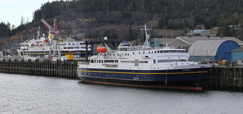 Alaska ferries Tustumena and Malaspina in the shipyard at Ketchikan. The Tustumena, aka Trusty Tusty, has ports of call in southcentral and southwest Alaska, as well as Kodiak Island.
