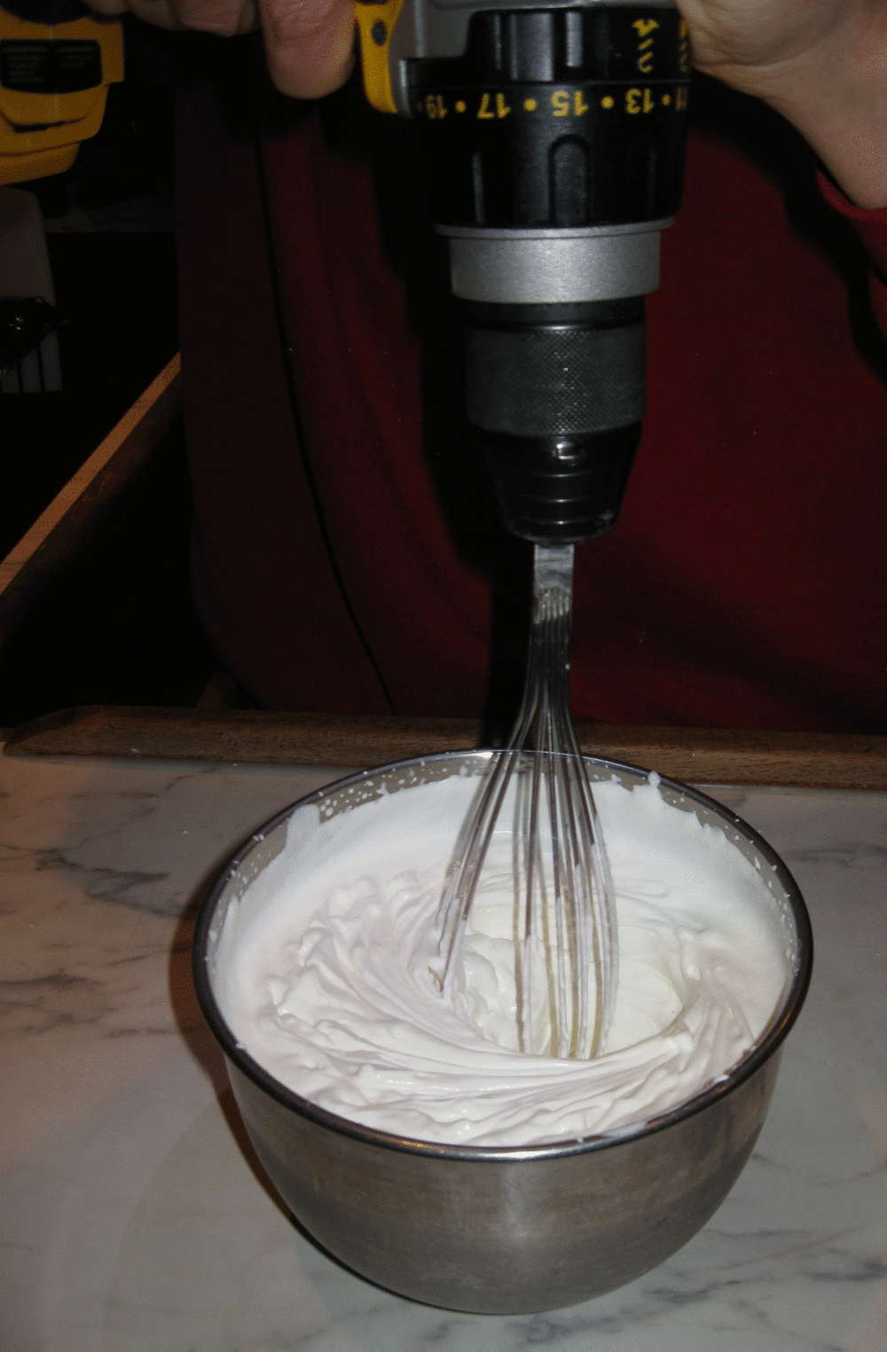 Whipping cream with wire wisk DeWalt drill