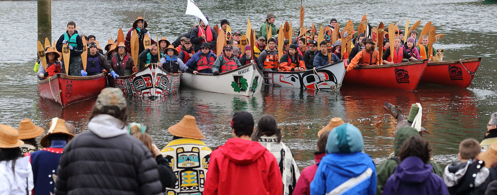 Shakes Island Rededication Wrangell Alaska Canoes waiting to come ashore