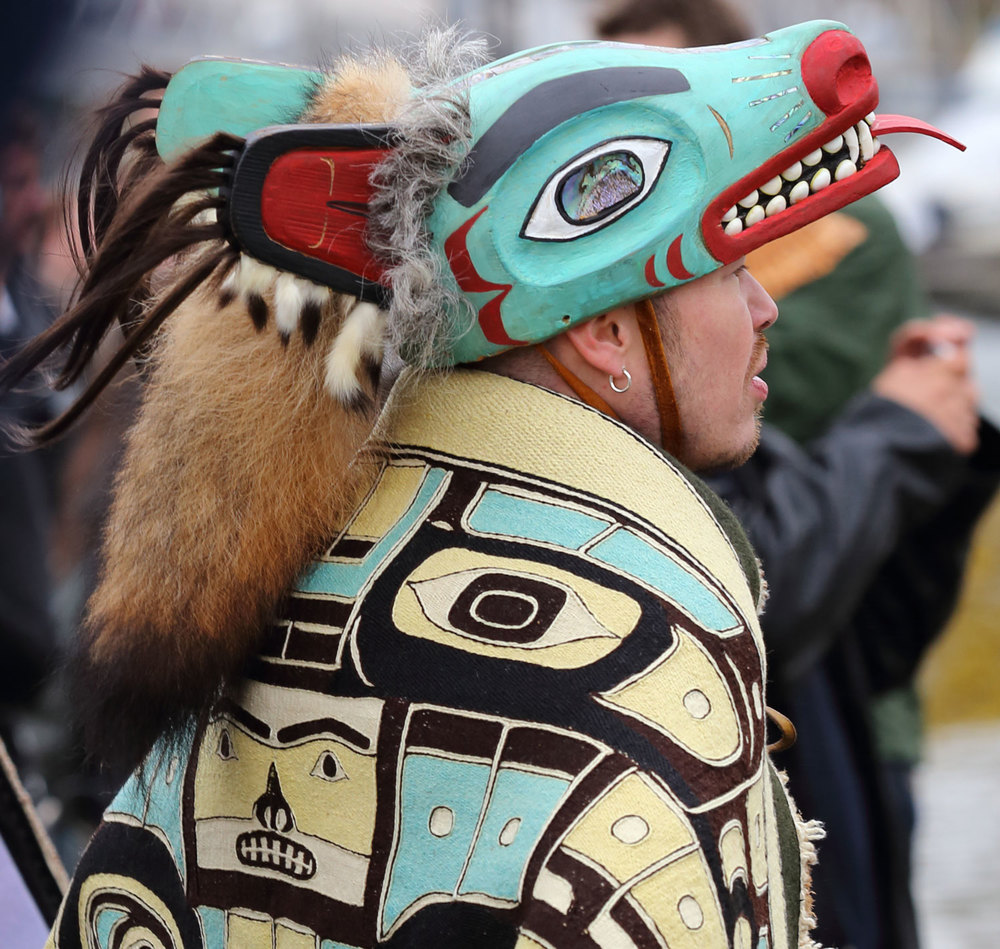 Alaskan Native regalia wolf hat Shakes Island Rededication Wrangell Alaska