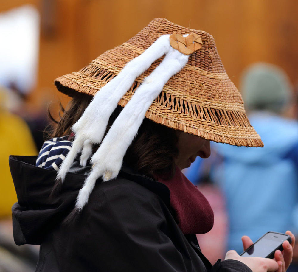 Alaska Native cedar bark hat ermine weave Wrangell