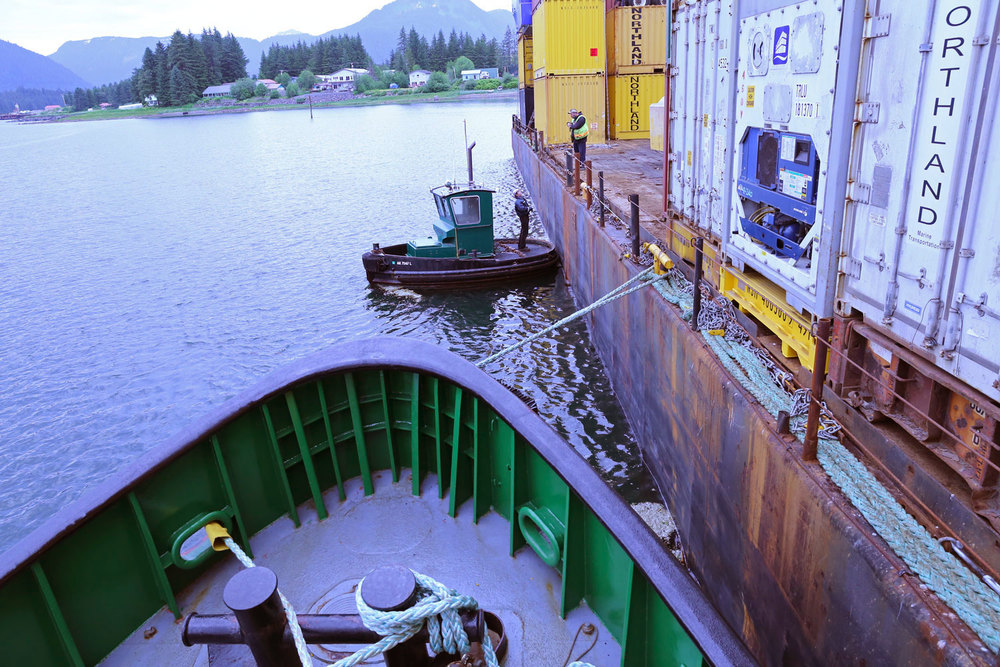 Tug barge boom boat Southeast Alaska