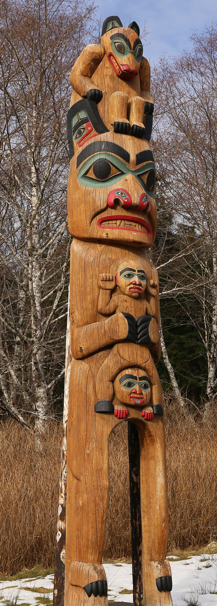 Totem pole Bear Saxman Native Village Alaska