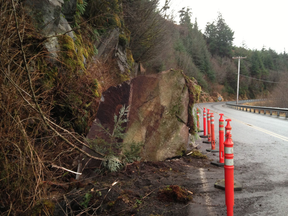 Huge rock fell onto road from cliff