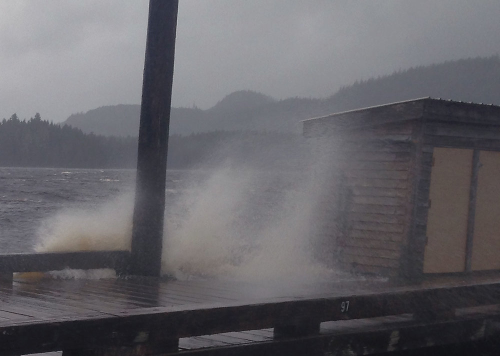 Wind and waves at the harbor Southeast Alaska storm