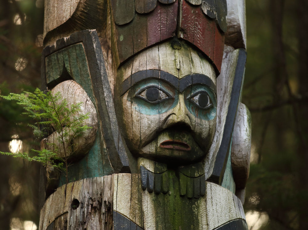 Some of the totems in the park are showing signs of age. New totems are being carved at the carving shed in Kasaan.