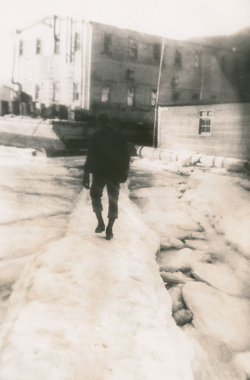 Icy walkways at the floating logging camp 1950 in Hood Bay Admiralty Island Southeast Alaska