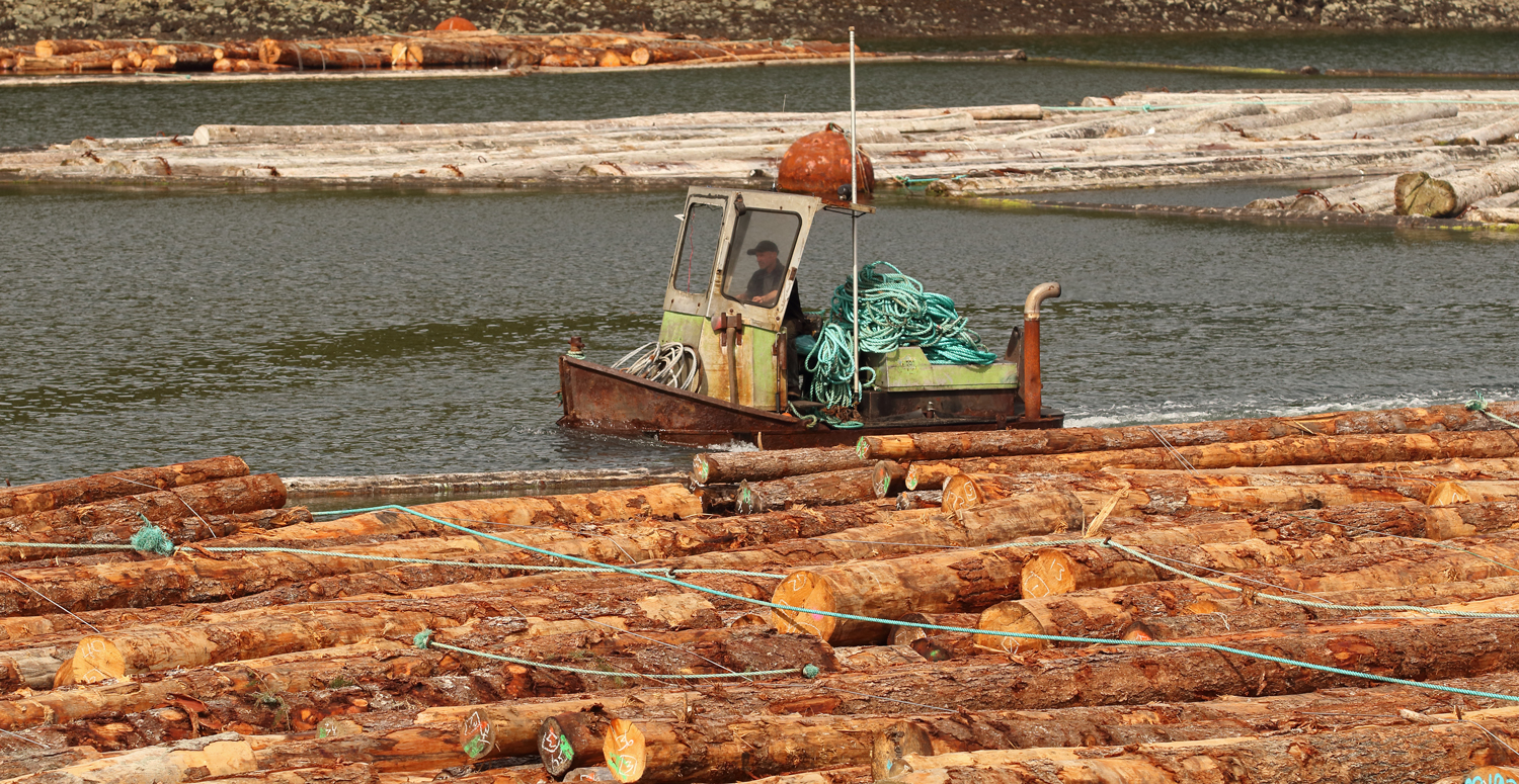 Log bronc boom boat log raft Prince of Wales Island Southeast Alaska