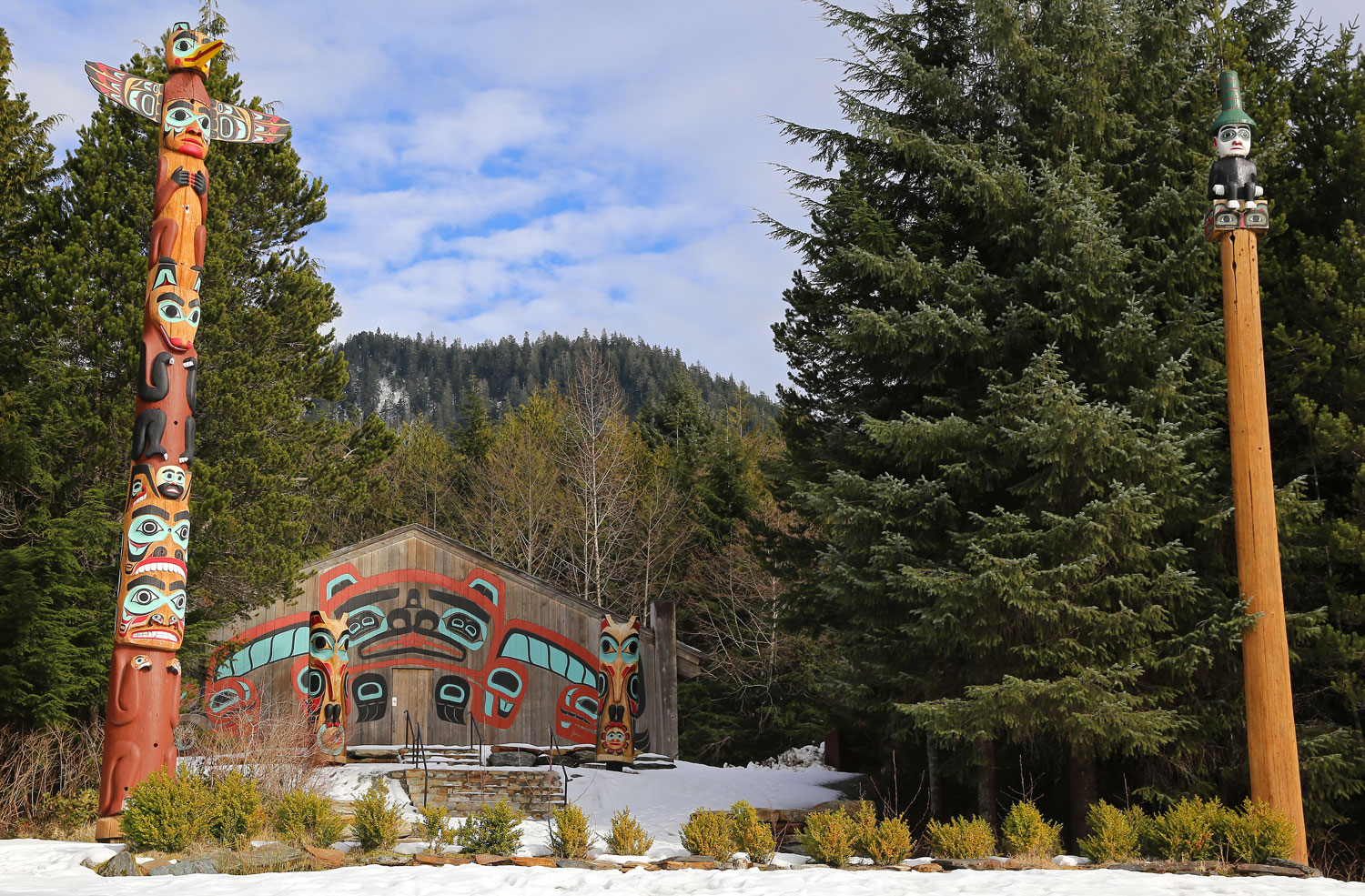 The Beaver Clan House in Saxman Native Village. In the summer the Cape Fox Dance Group may be seen here.