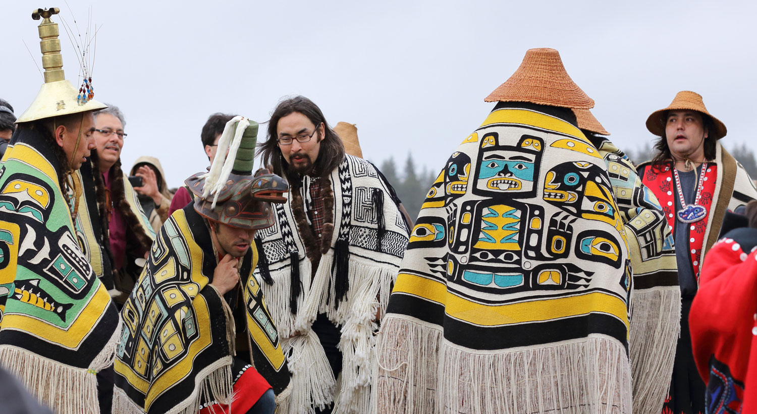Alaska Native Elders and clan leaders dancing at Shakes Island in Wrangell.