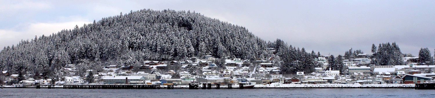 Wrangell in a snowy cloak.