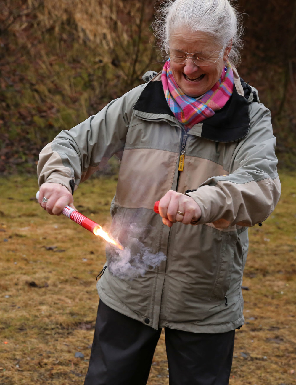 With a sweeping motion strike the cap against the end of the flare. This is a startling moment!